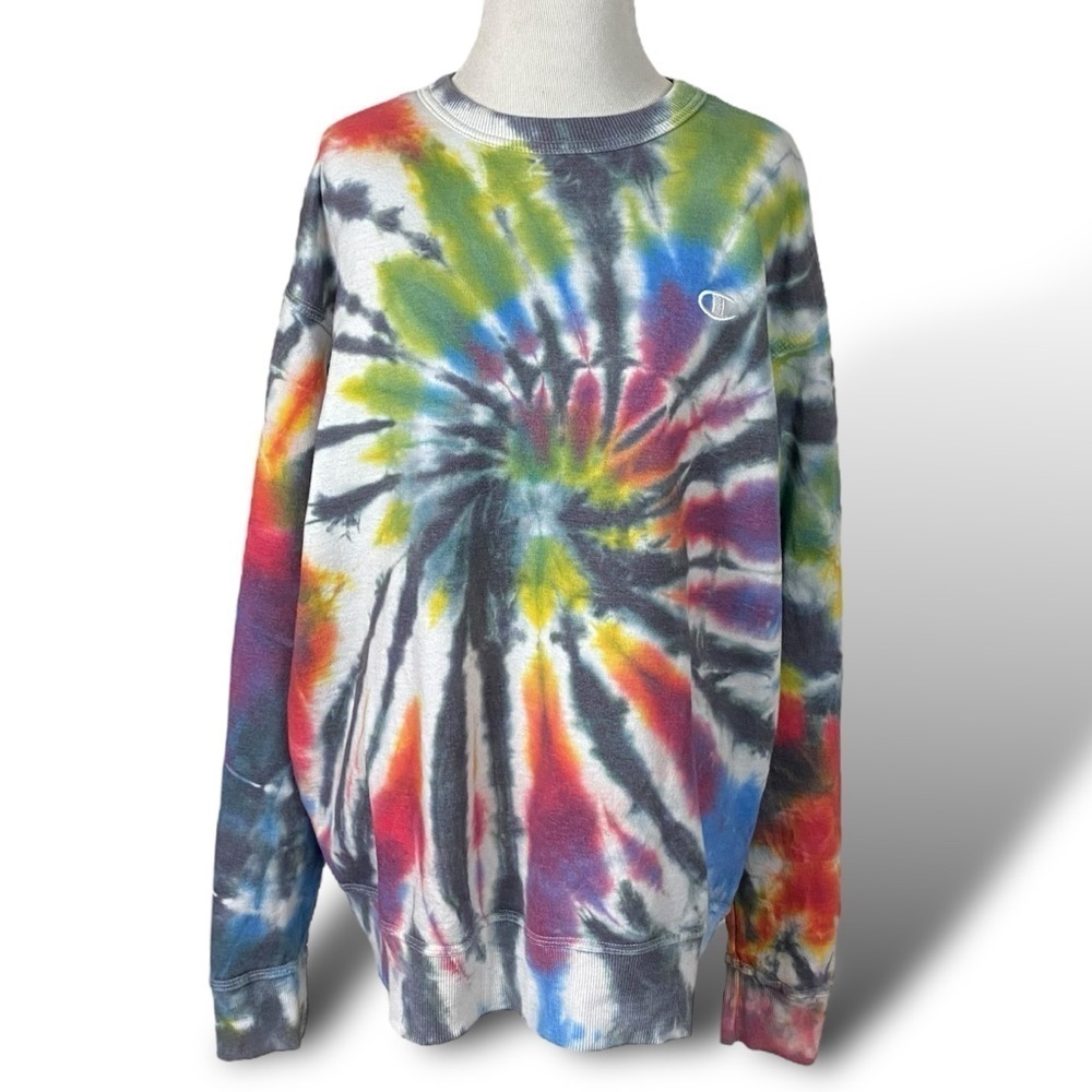 Vintage 90s Y2K Champion Tie Dye Sweatshirt Size Large Unisex Embroidered Logo